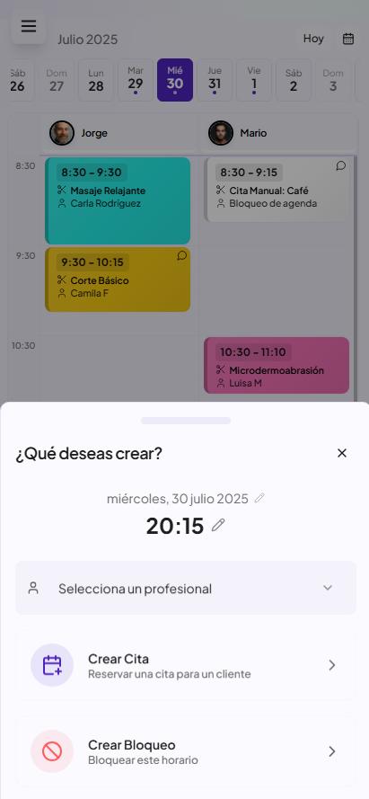 Crear cita en móvil