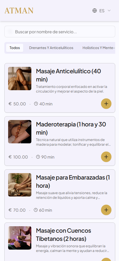 Portal de reservas en móvil